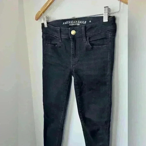 American Eagle Outfitters Women’s Black Short Stretch Denim Skinny Jeans  Punk 0 - Picture 2 of 10
